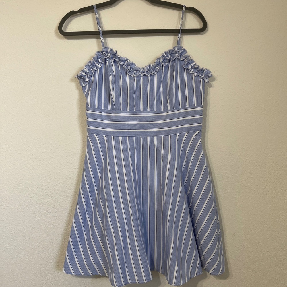 Altar'd State Blue White Stripe‎ Ruffle Mini Dress Size L